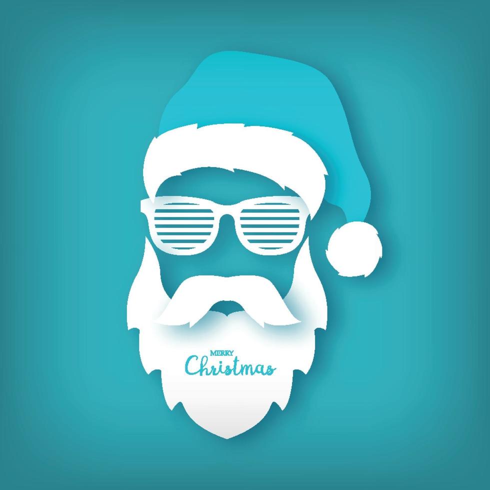 Paper Santa Claus with glasses shutter shades on blue background. vector