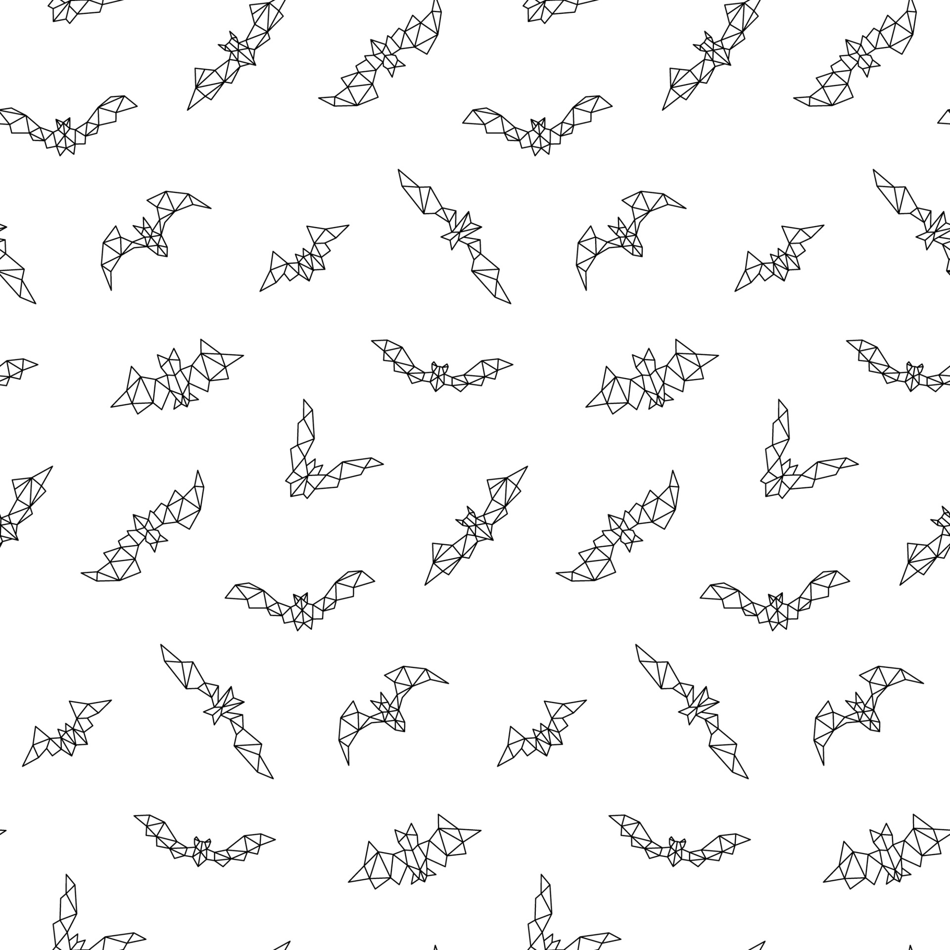 Bat polygonal seamless pattern. Black and white geometric bat print