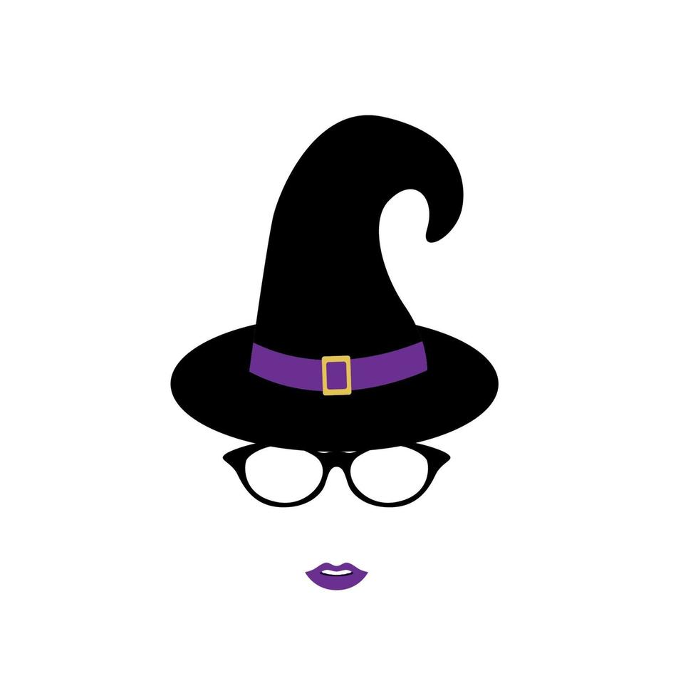 Girl in a witch hat and glasses isolated on white background. Happy Halloween. vector