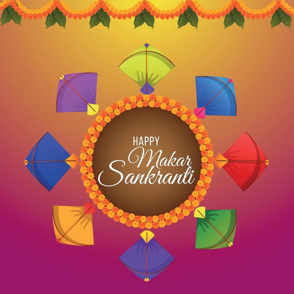 Background for happy makar sankranti with kites vector