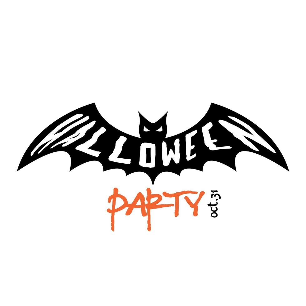 Happy Halloween party flyer design. Text Halloween on flying bat silhouette. vector