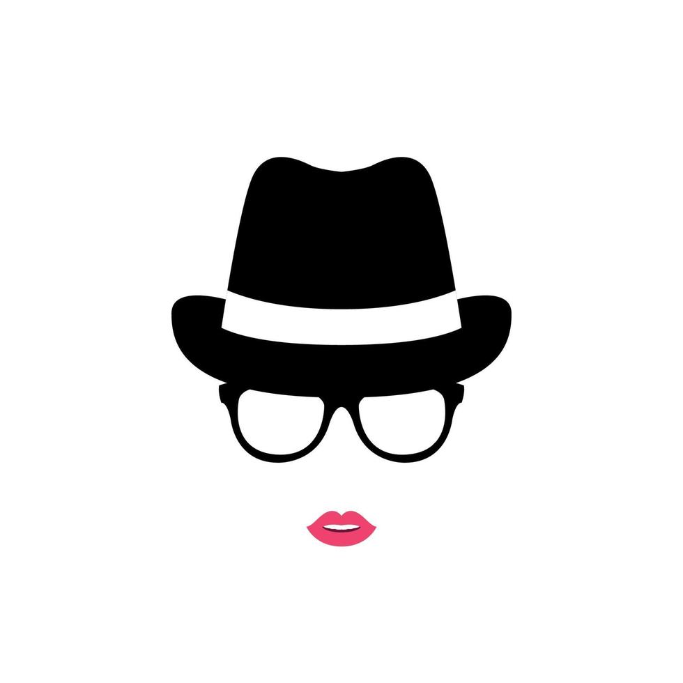 Girl in a hat and glasses isolated on white background. Woman icon. vector