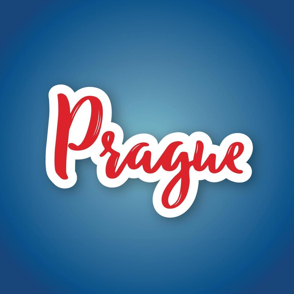 Prague - hand drawn name of Czech capital. Sticker with lettering in paper cut style. vector