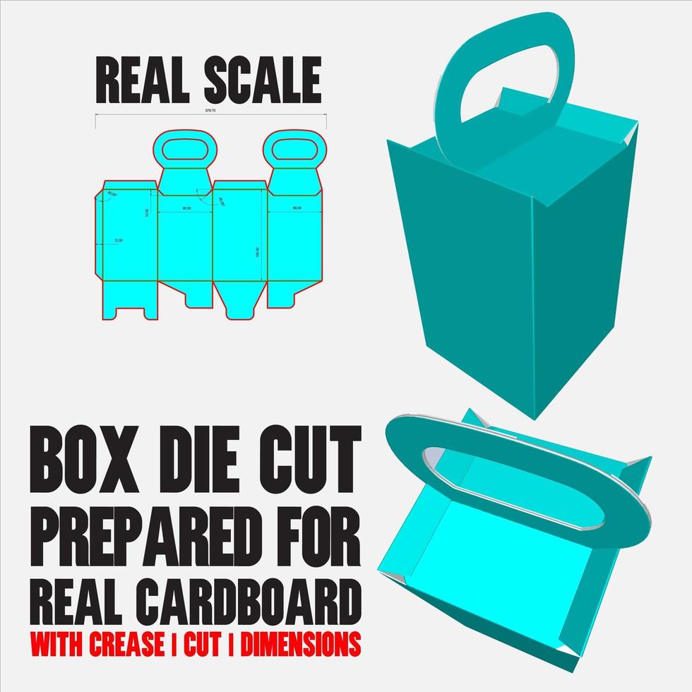 Container Die Cut Template With 3d Preview Organised With Cut, Crease, Model And Dimensions Ready To Cut And Print, Full Scale And Fully Functional. Prepared For Real Cardboard vector