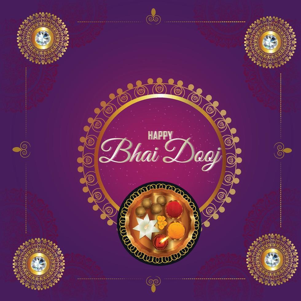 Happy bhai dooj background with marigold and puja thali vector