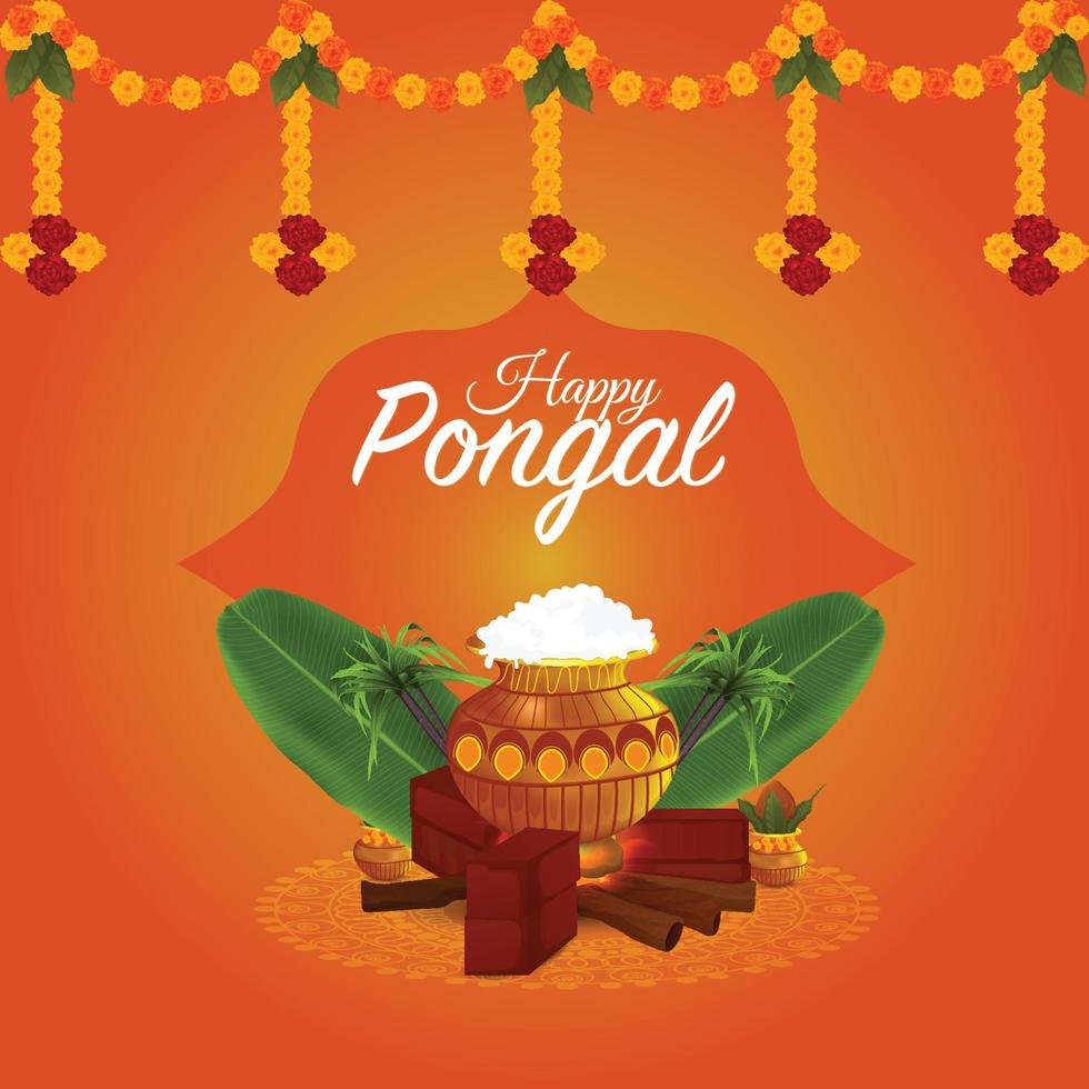 feliz tarjeta de felicitación pongal y banner vector