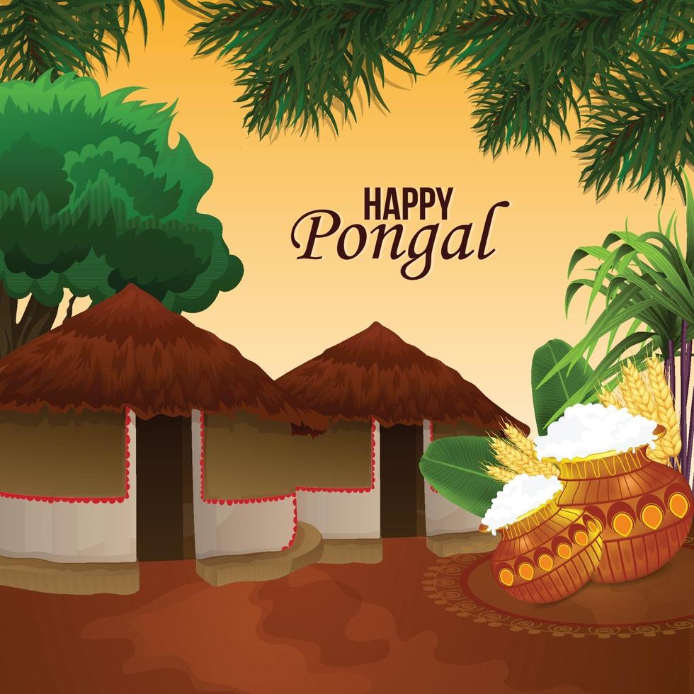 Happy pongal indian festival celebration vector