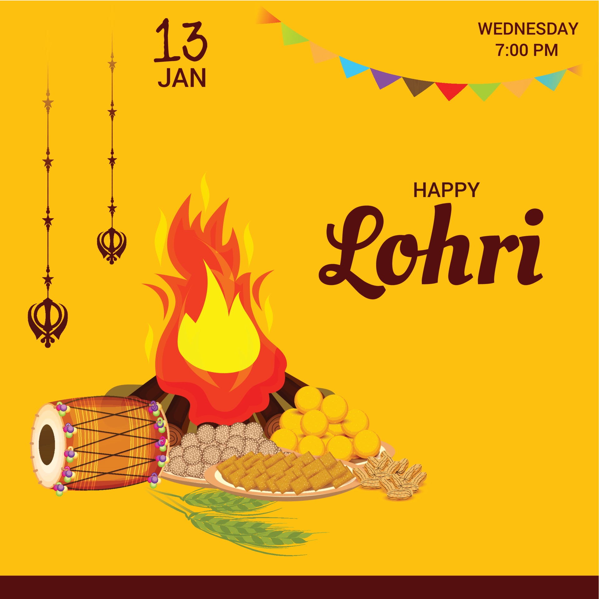 Vector illustration of a Background for Happy Lohri holiday Template for  Punjabi Festival. 2048741 Vector Art at Vecteezy