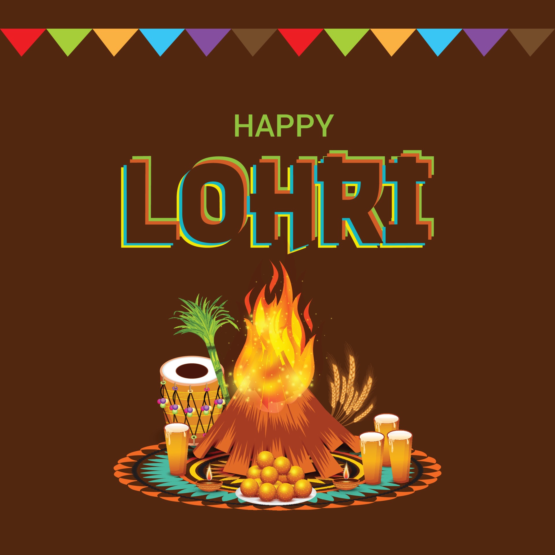 Vector illustration of a Background for Happy Lohri holiday Template for  Punjabi Festival. 2048747 Vector Art at Vecteezy