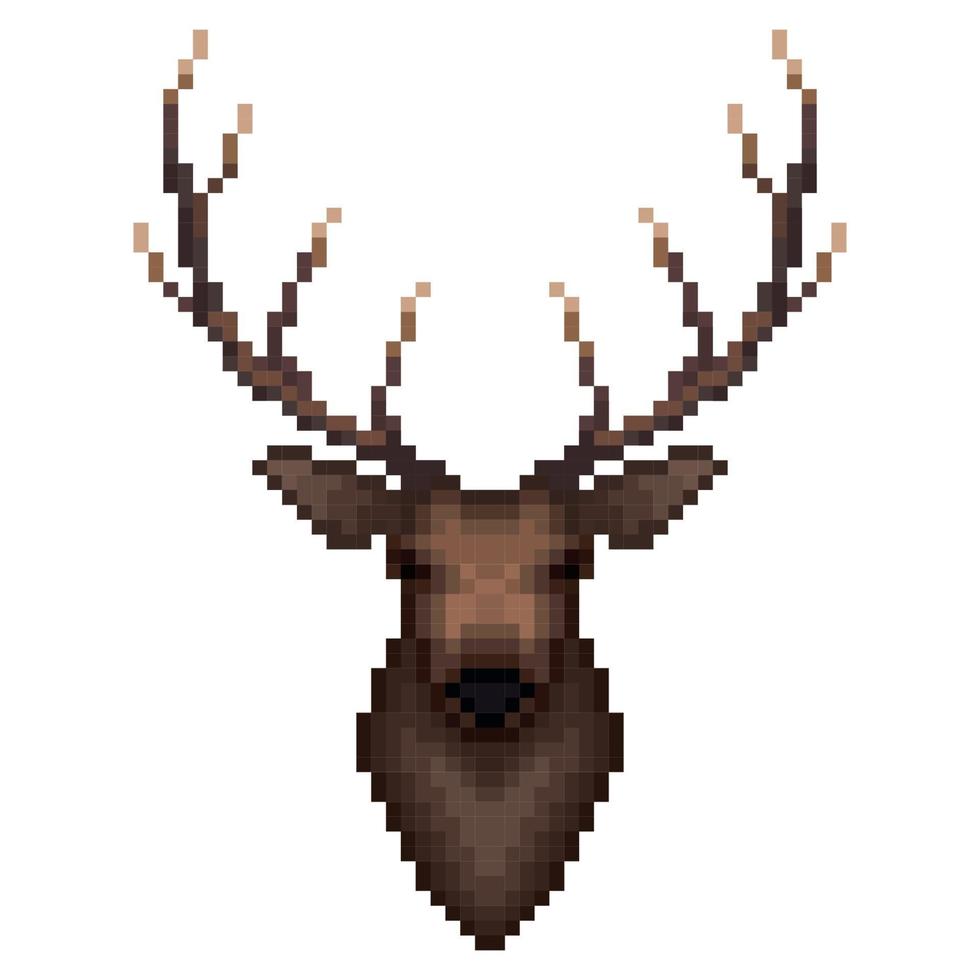 Deer portrait in pixel art style. Vector illustration.