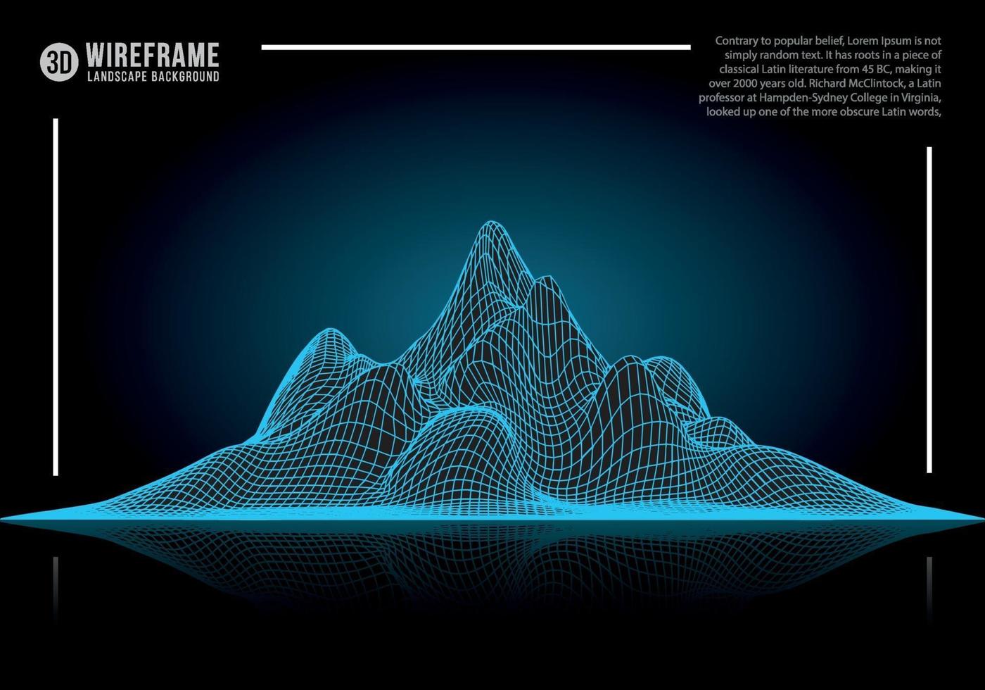 Fondo de paisaje abstracto de estructura metálica. Ilustración de vector de montaña azul neón ciberespacio.