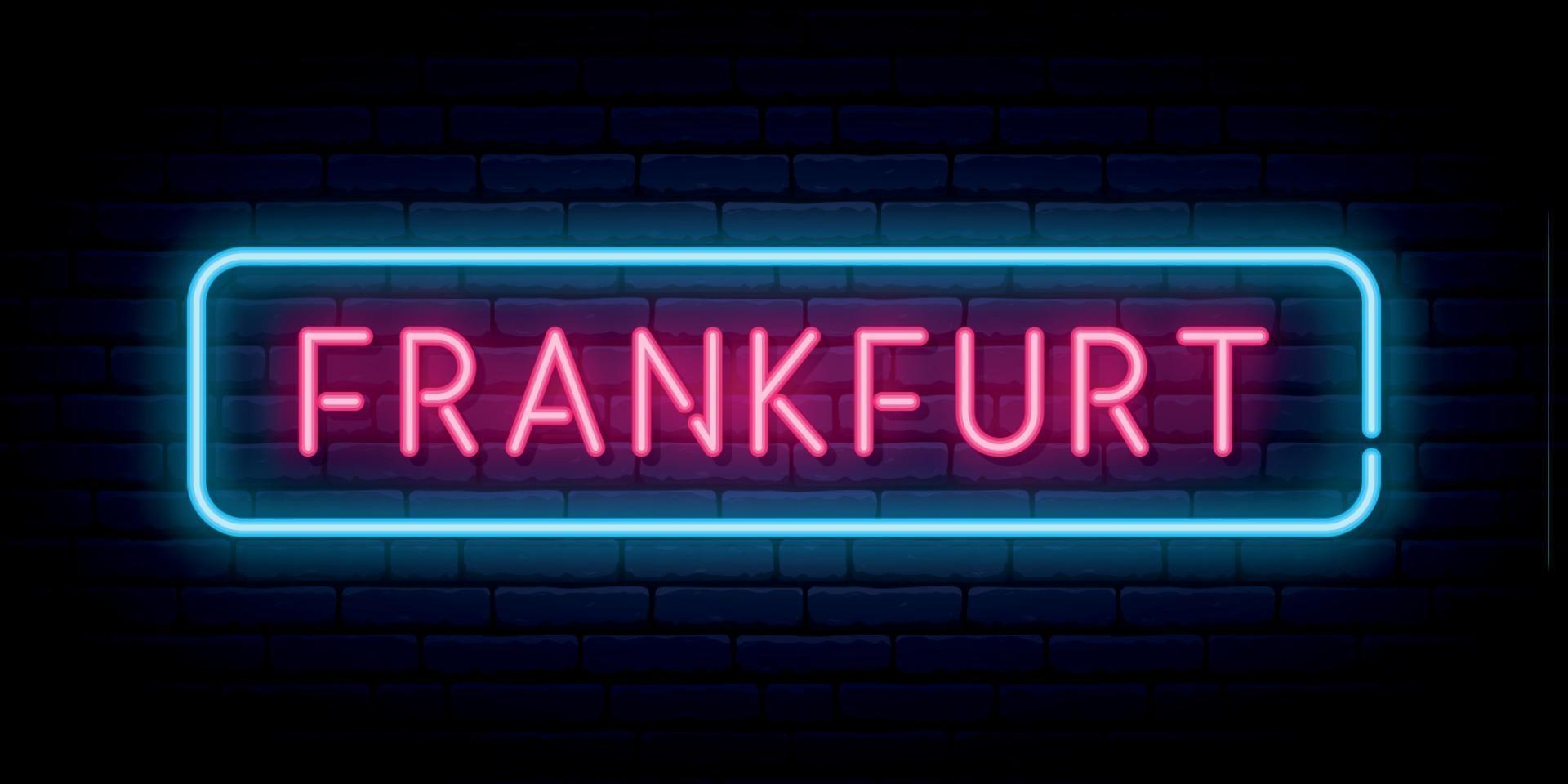 Frankfurt neon sign. Bright light signboard. vector