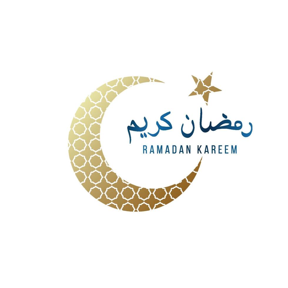 Plantilla de diseño brillante para Ramadán Kareem con media luna dorada, estrella y letras. ilustración vectorial. traducción de texto - ramadan kareem. vector