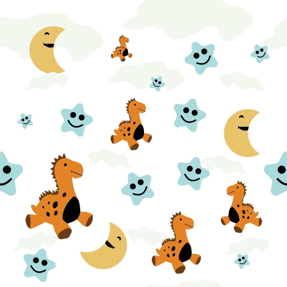 dinosaur with star and moon seamless pattern perfect for toddler's backrop birthday vector