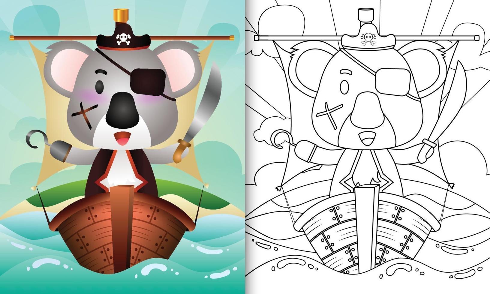 libro para colorear para niños con una linda ilustración de personaje de koala pirata vector