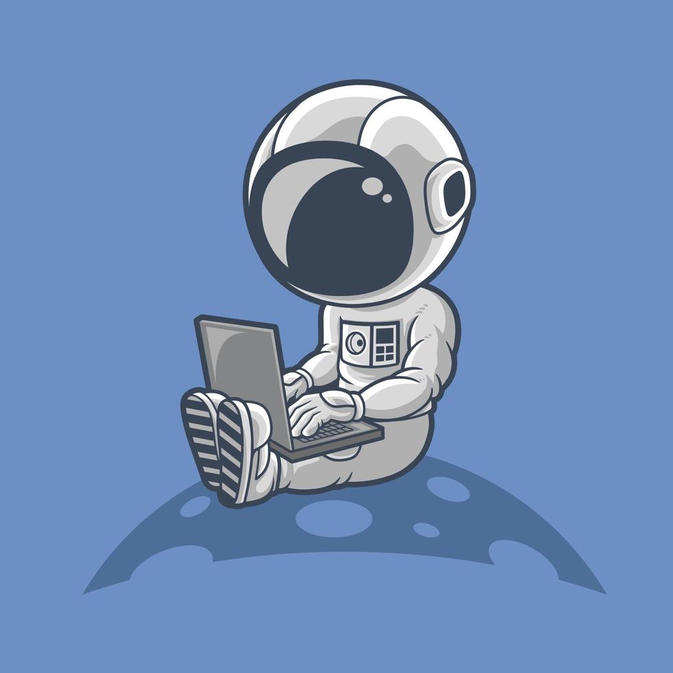 astronauts work on laptop.premium vector