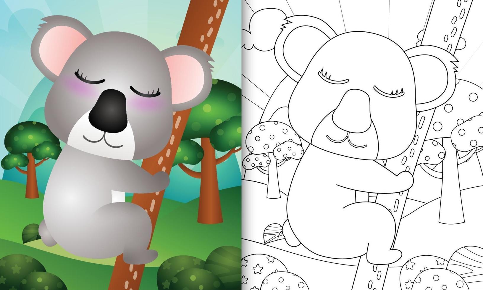 libro para colorear para niños con una linda ilustración de personaje de koala vector