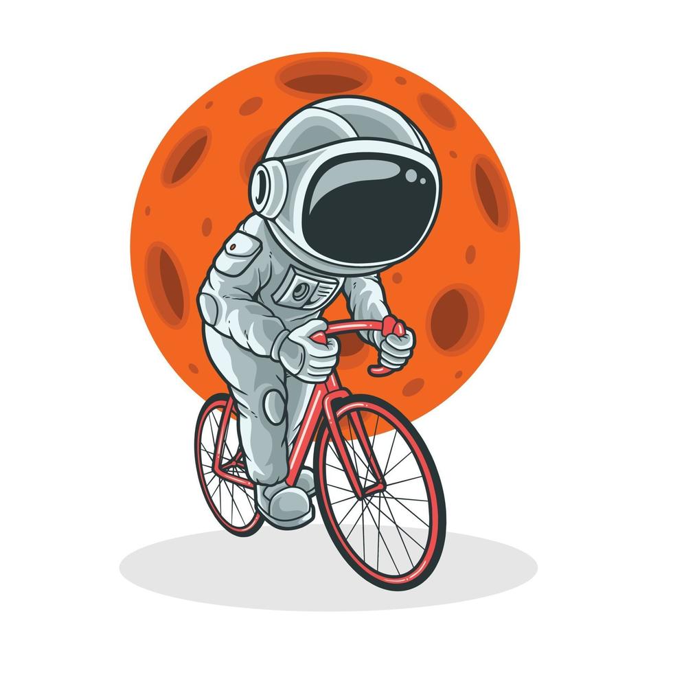 bicicleta, astronauta, con, luna, fondo., premium, vector