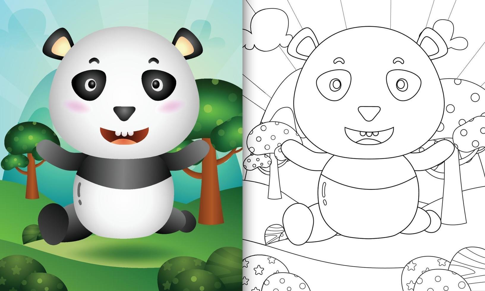 Coloring book for kids with a cute panda bear character illustration vector