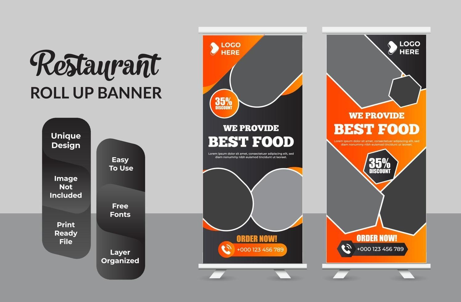 Restaurant business Roll up banner template design set vector