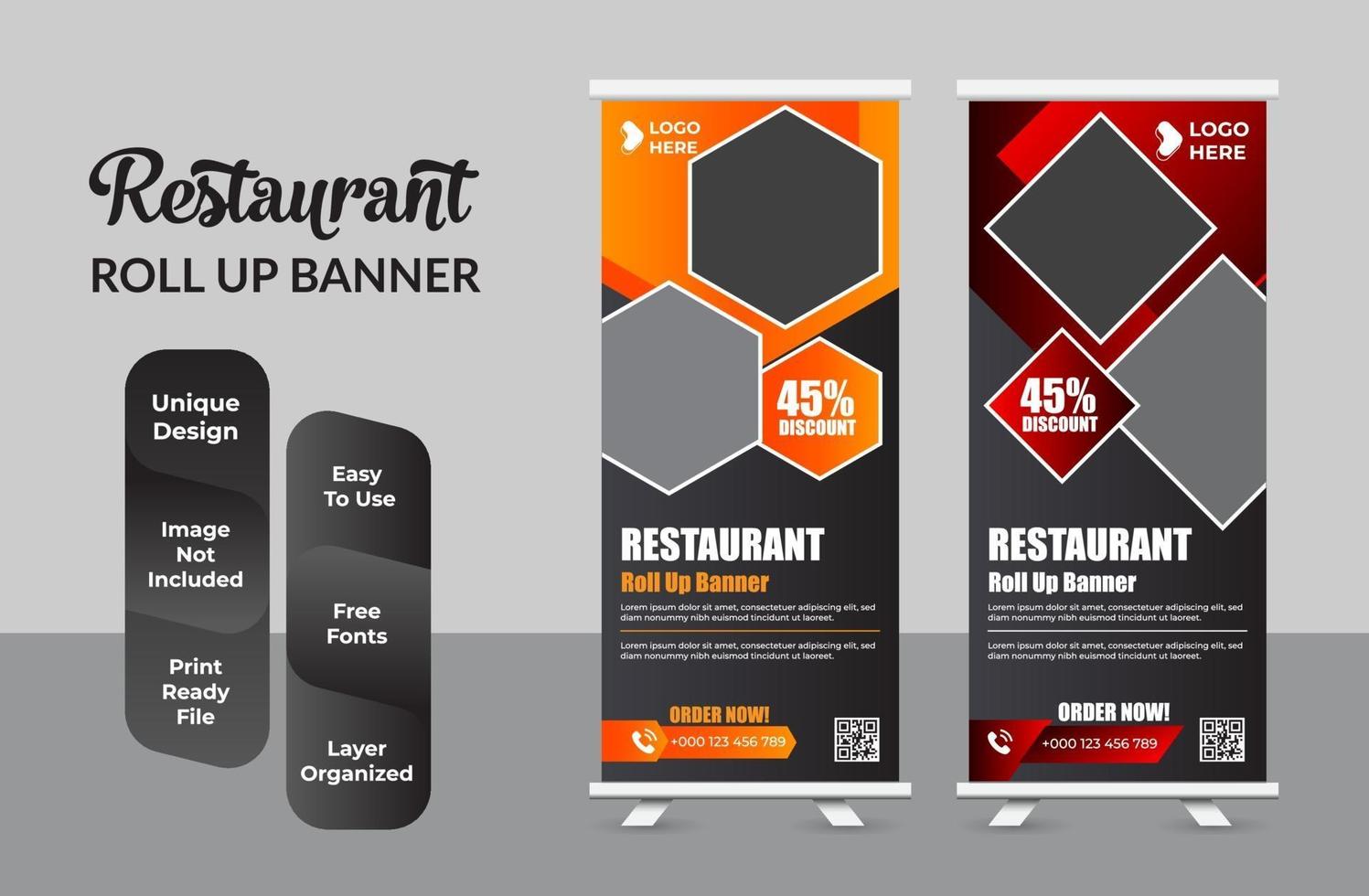 Creative Restaurant food Roll-up Banner Bundle Templates Set vector