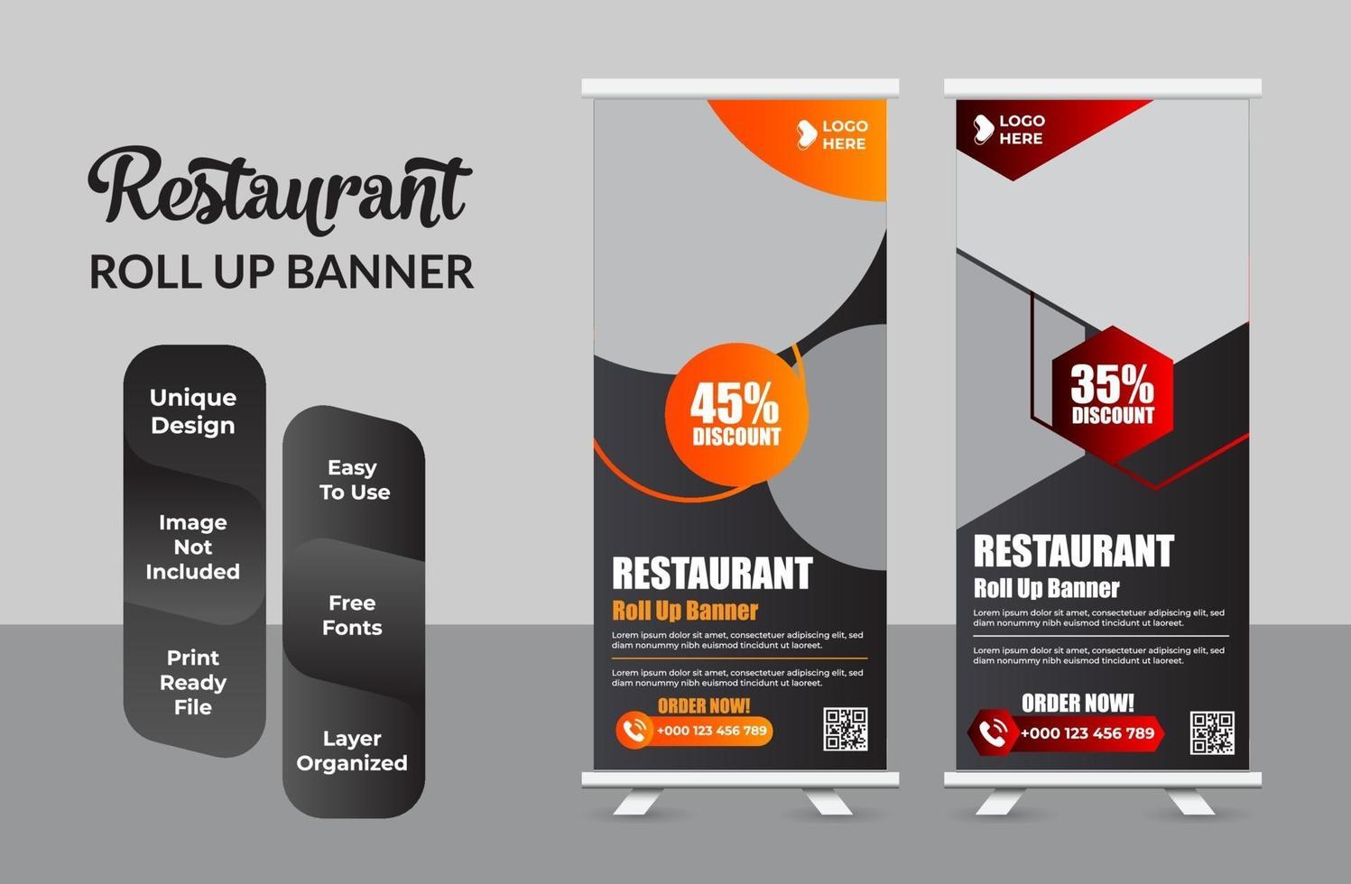 Roll up banner design conjunto de plantillas de impresión vector