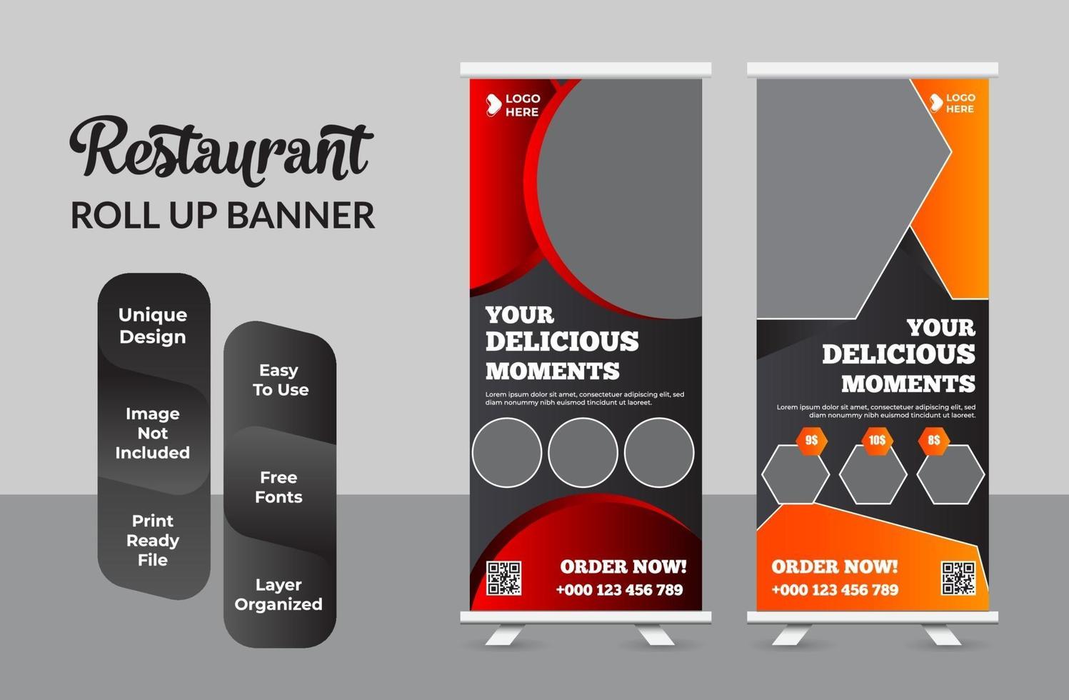 Food Roll Up Banner For Restaurant set vector