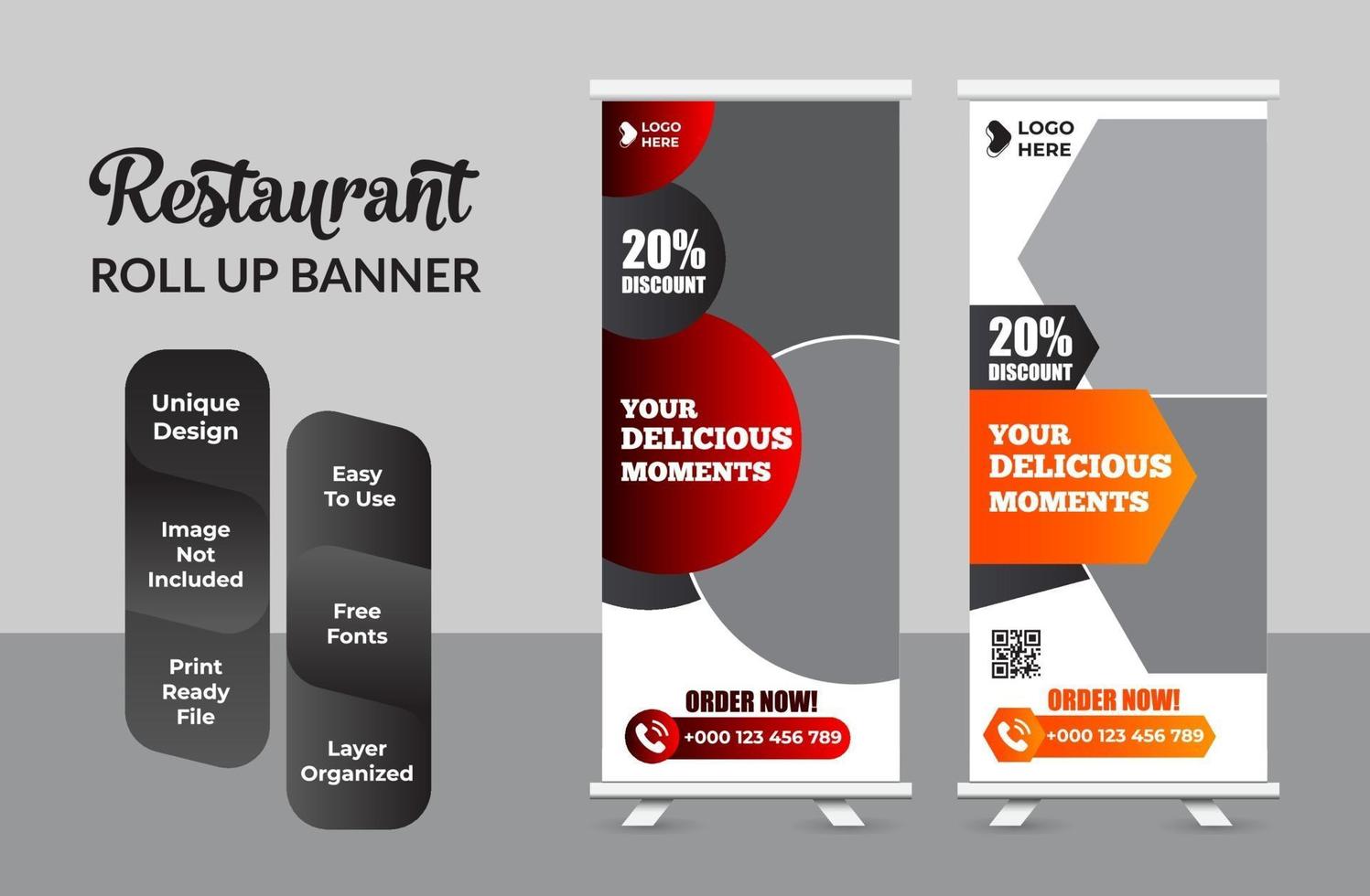 Restaurant business Roll up banner template design set vector