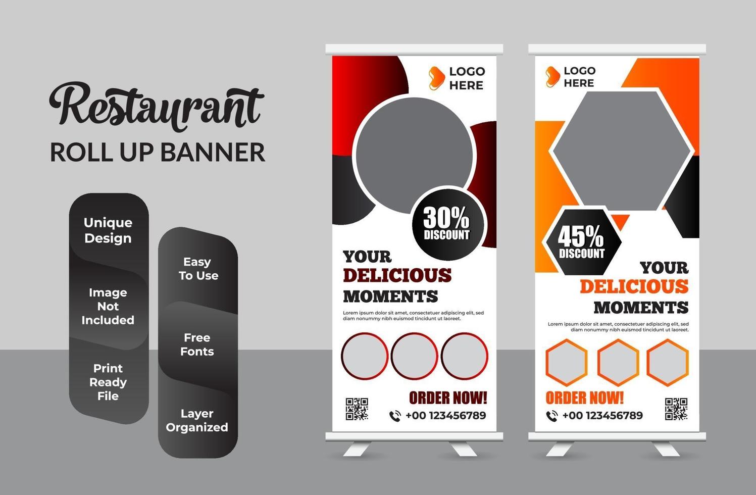 Fast food restaurant roll up banner template set vector