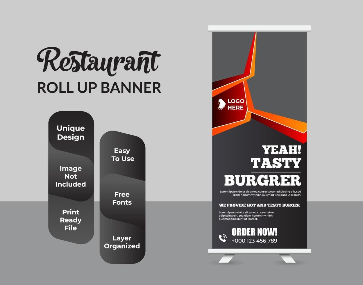 negocio de restaurante roll up banner diseño de plantilla vector