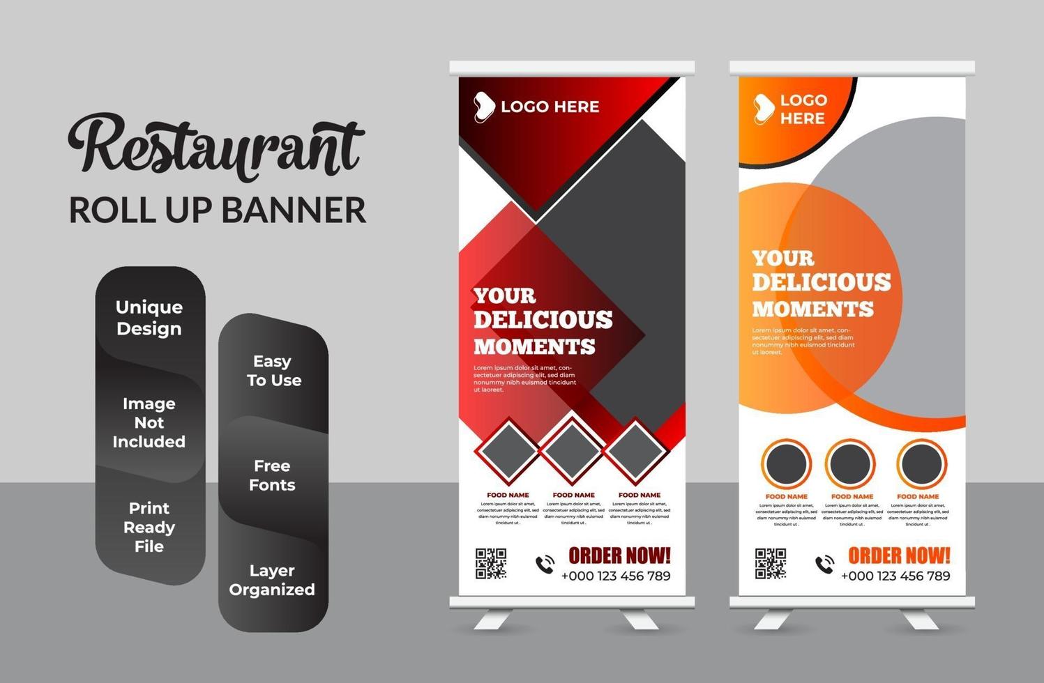 Food and Restaurant roll up banner design template set vector