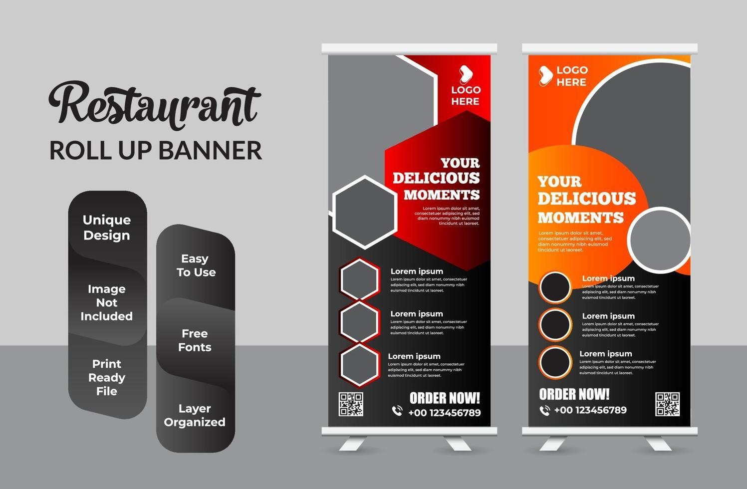 Roll up banner design print template set vector