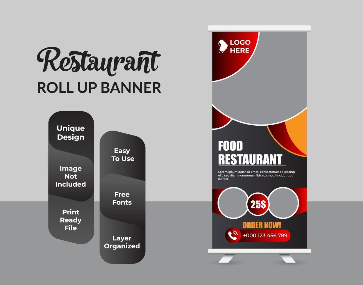 Plantilla de diseño de banner enrollable de comida moderna vector