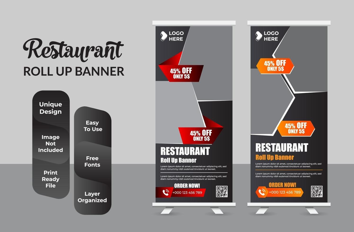 Food and Restaurant roll up banner design template set vector