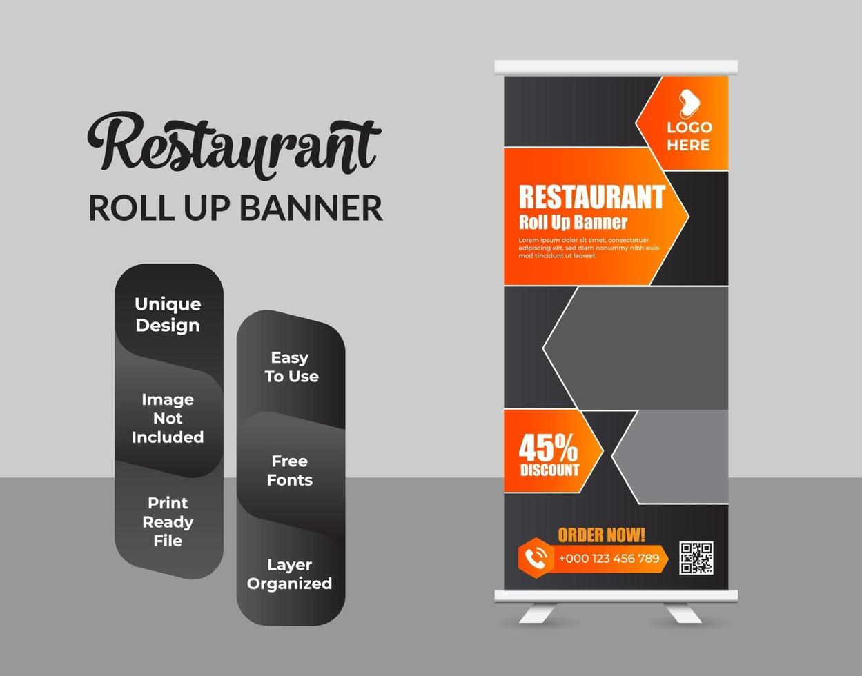 Modern food roll up banner design template vector