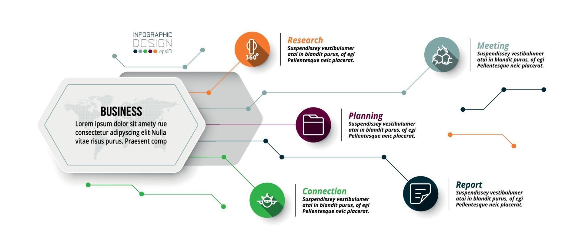 Hexagon design infographic. Describes the structure of work and reports the work process in a diagram format. vector