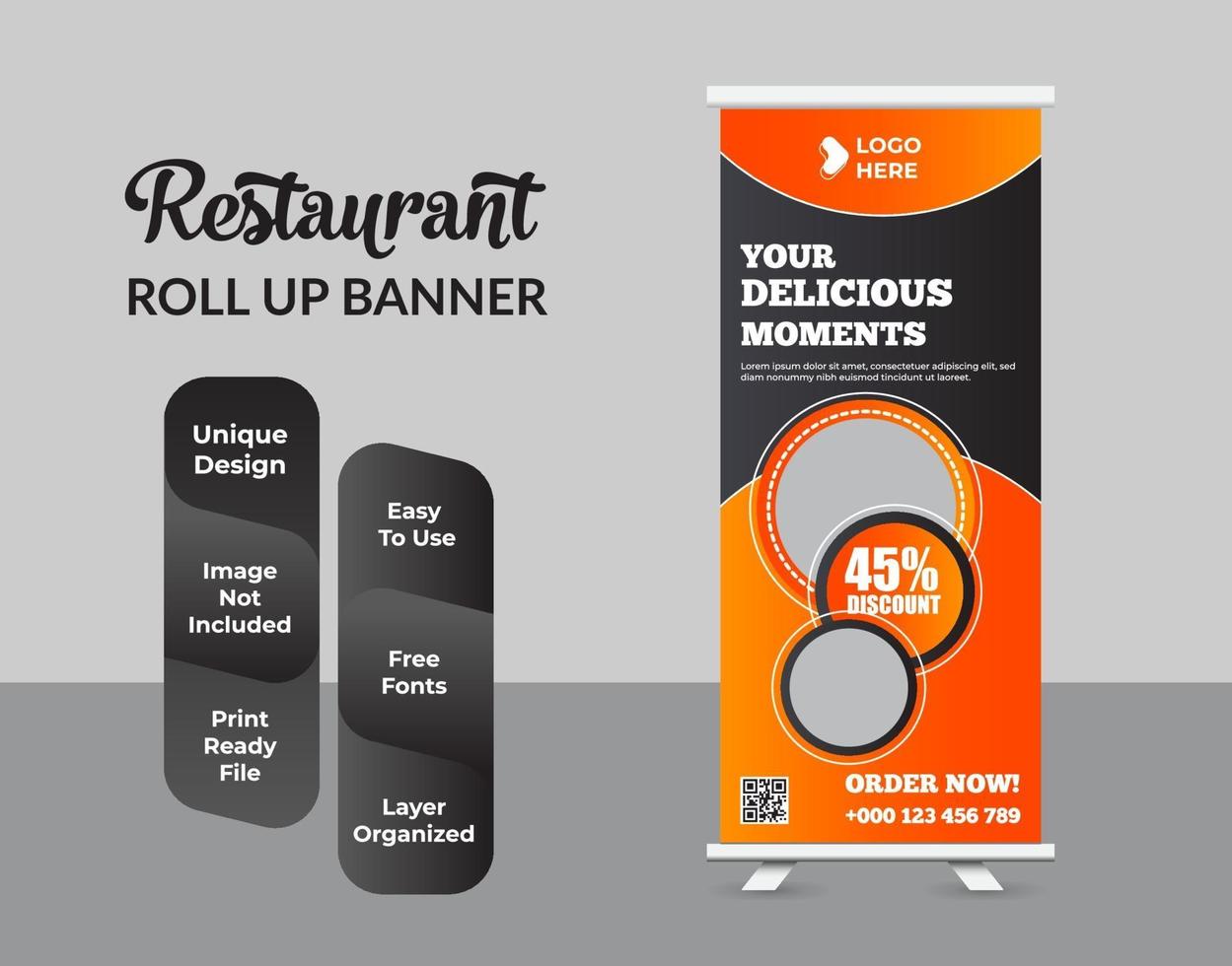 Restaurant business Roll up banner template design vector
