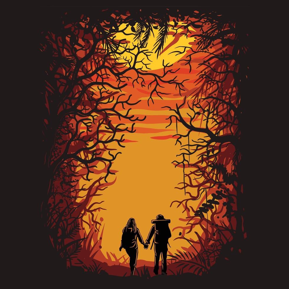 hiking forest together.premium vector