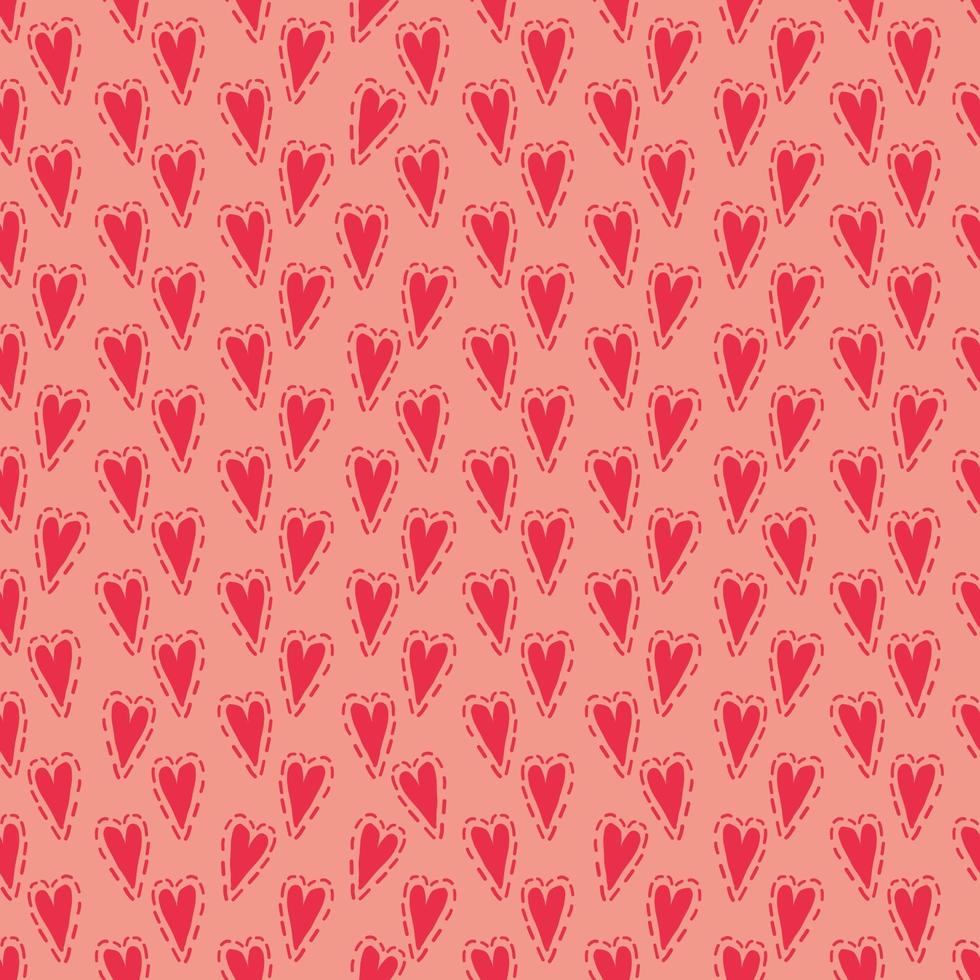 seamless valentine day pattern background with doodle red heart shape vector