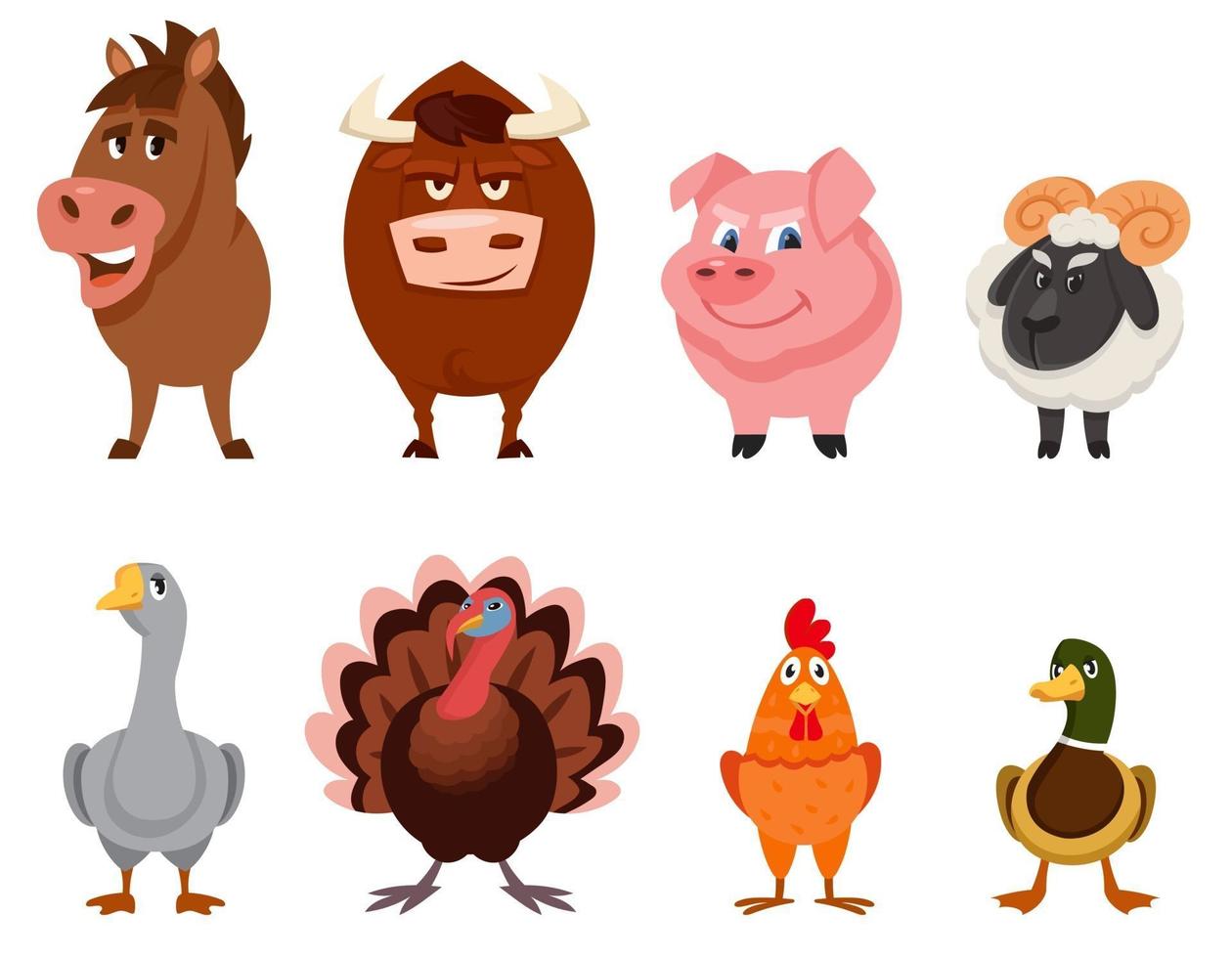 Set of farm animals front view vector