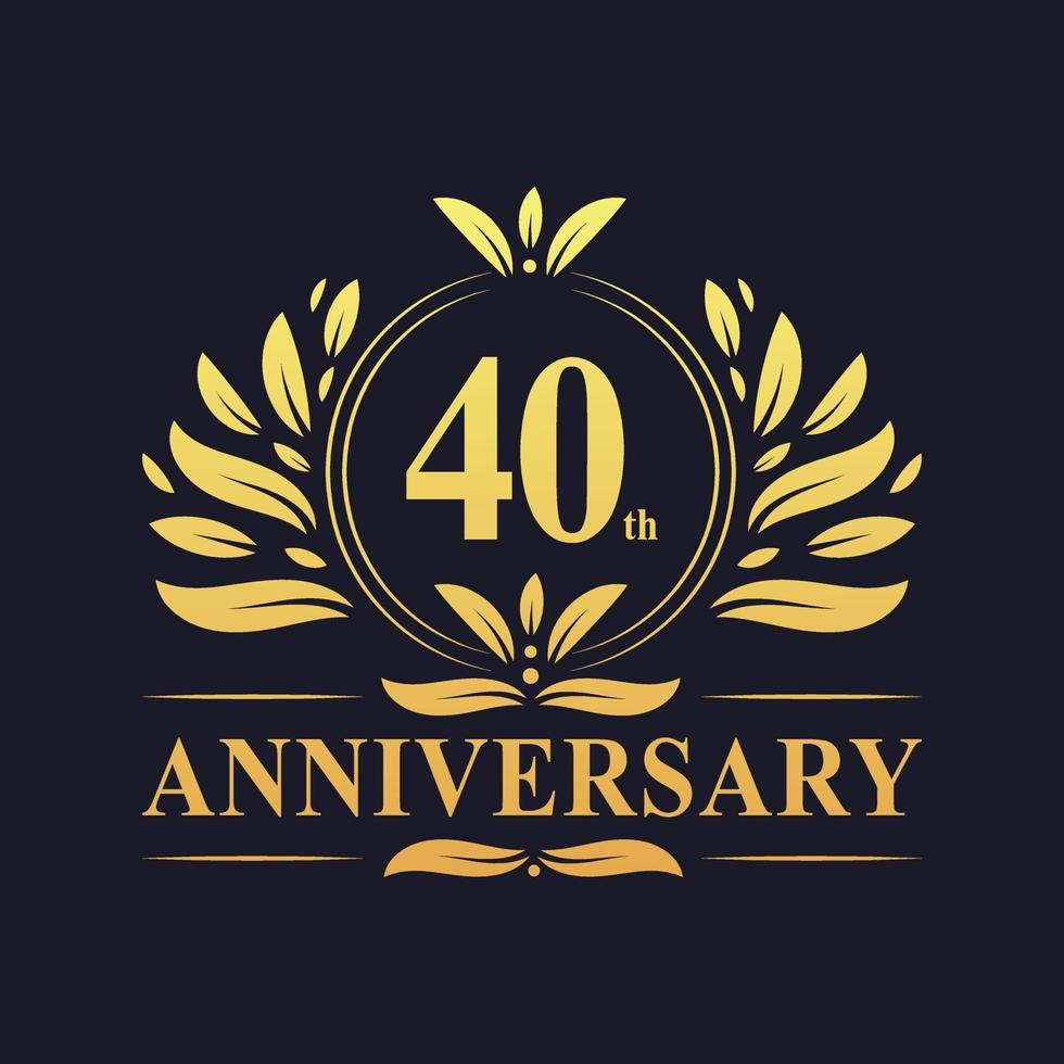 Diseño de 40 aniversario, lujoso logo de aniversario de 40 años de color dorado. vector