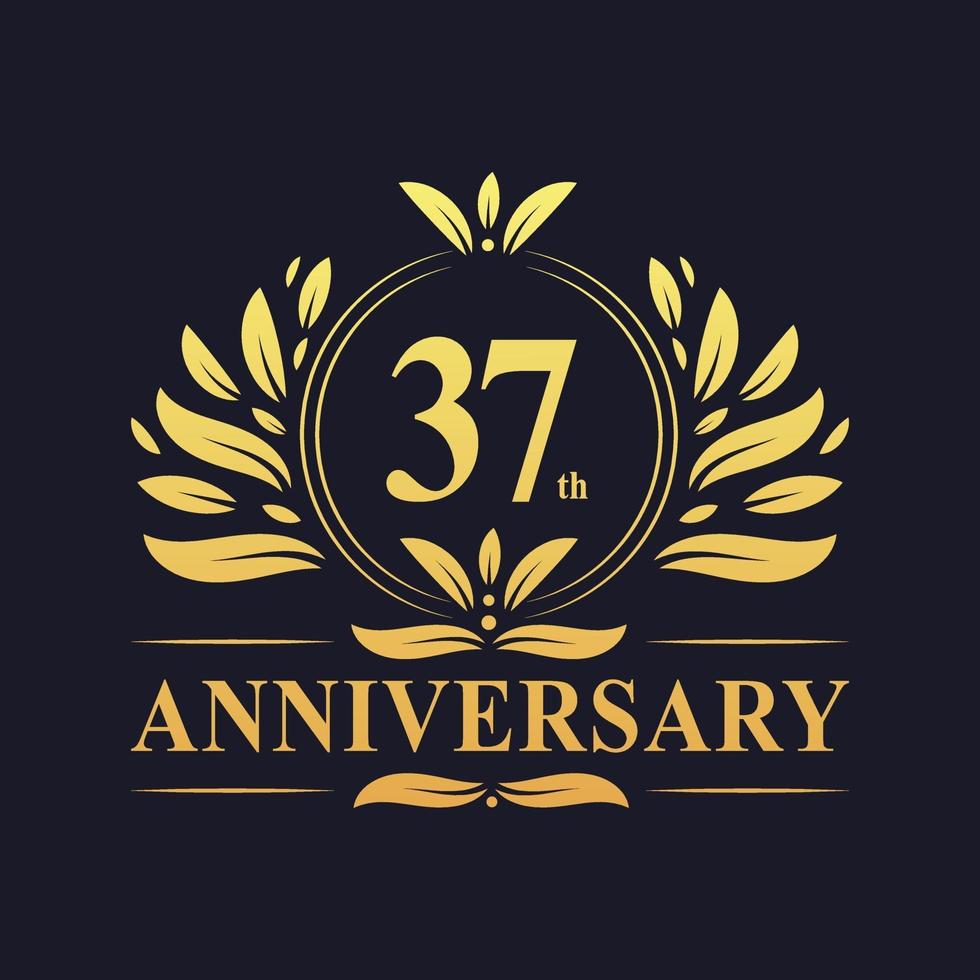 37th Anniversary Design, luxurious golden color 37 years Anniversary. vector