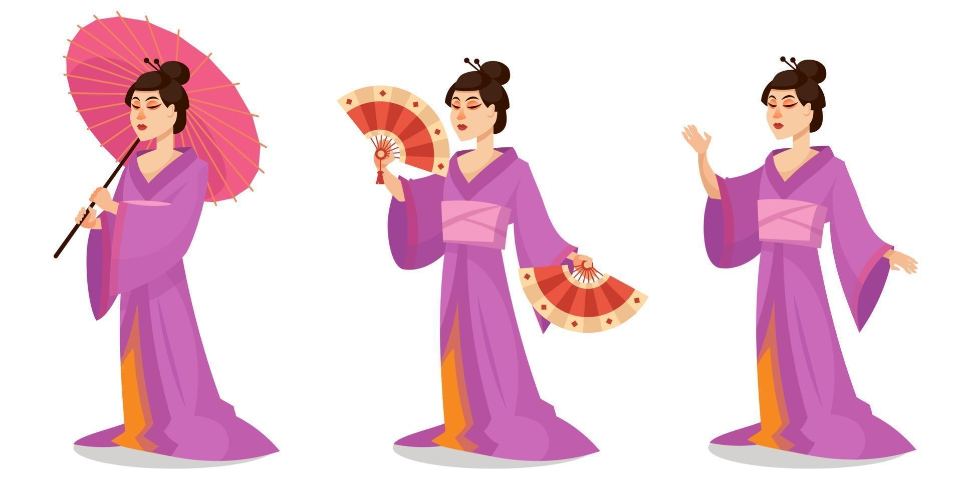 geisha en diferentes poses. vector