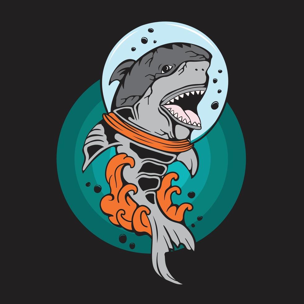 Vector illustration ,Shark illustration with wave for t-shirt print. mascot shark