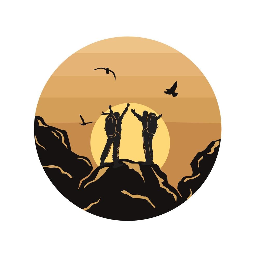 silhouette people hiking, people illustration, outdoor adventure . Vector graphic for t shirt and other uses.