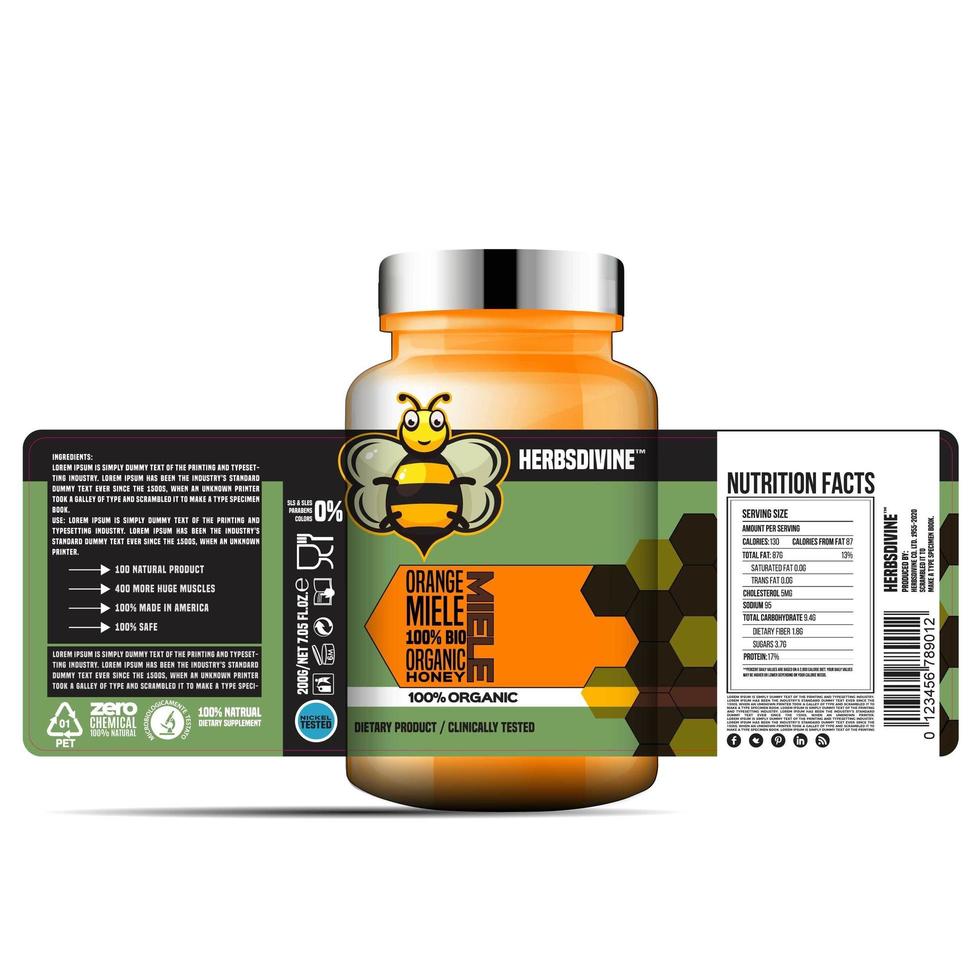 Honey Bottle Label, Package Template Design, Label Design, Mock Up Design Label Template vector
