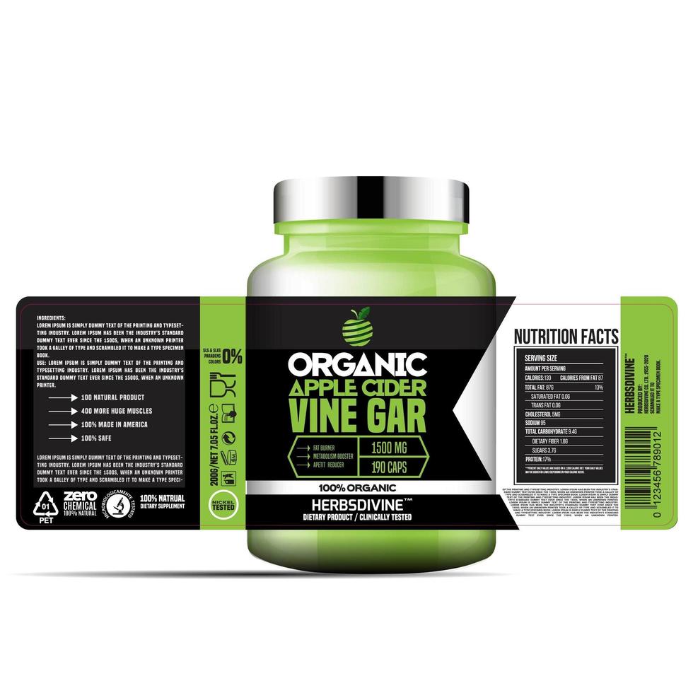 Organic Apple Cider Vine Bottle label, Package template design, Label design, mock up design label template vector