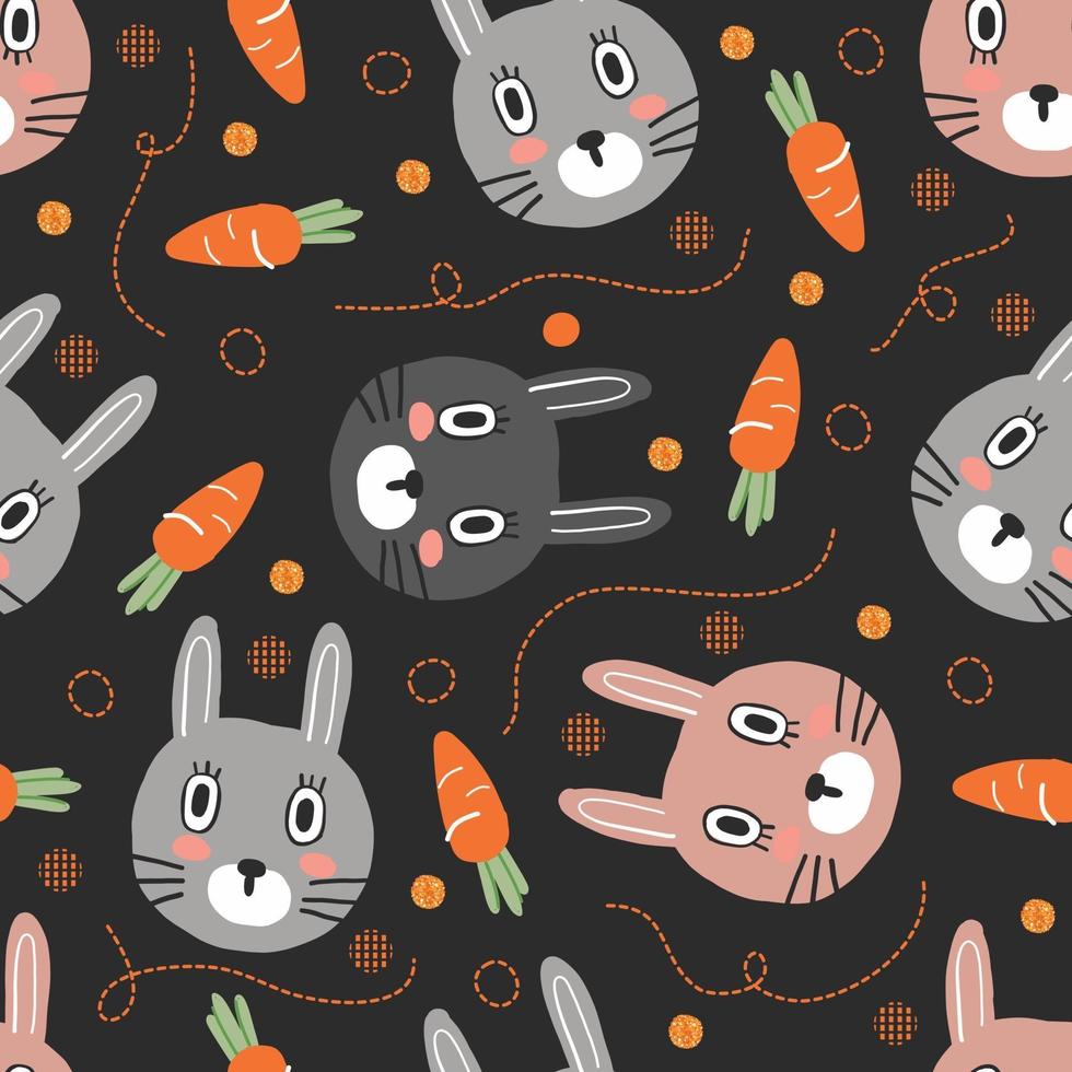 seamless hand draw rabbit and carrot with glitter pattern background vector