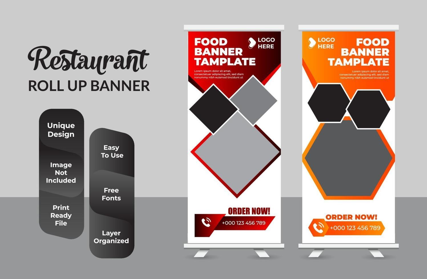 Creative Restaurant food Roll-up Banner Bundle Templates set vector