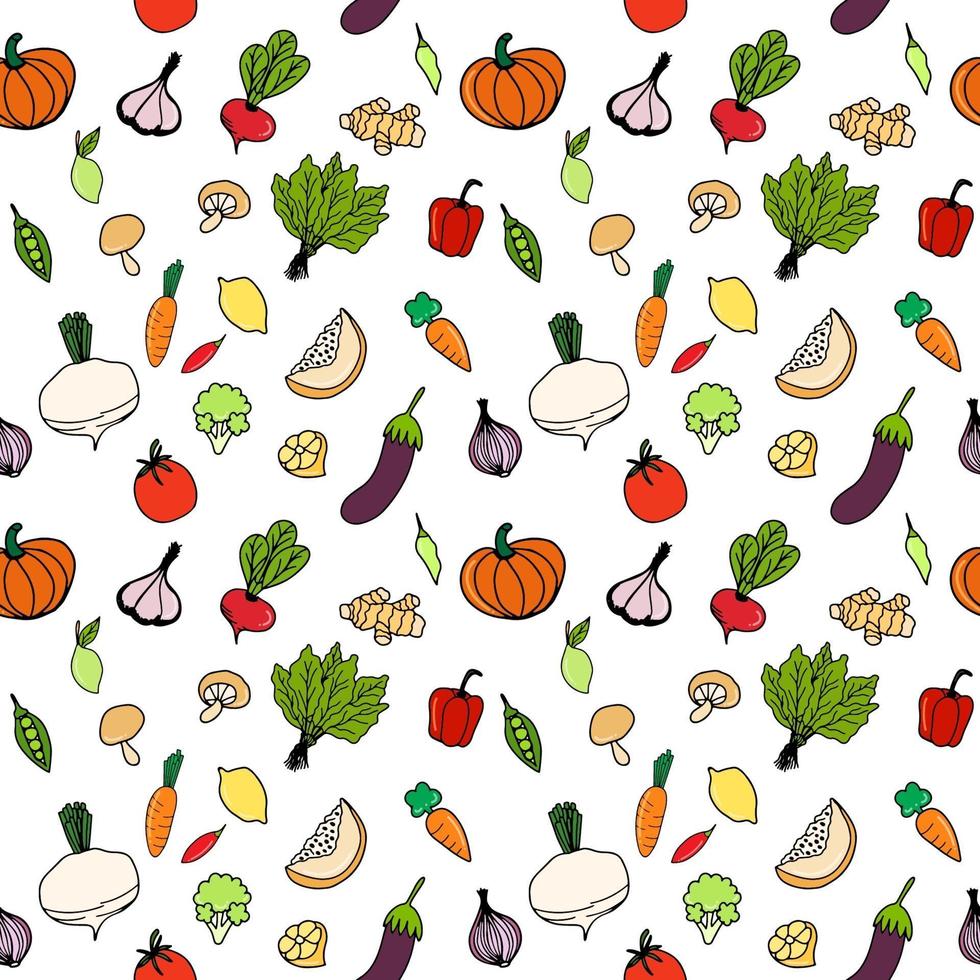 Seamless background with pictures of fruits and vegetables vector